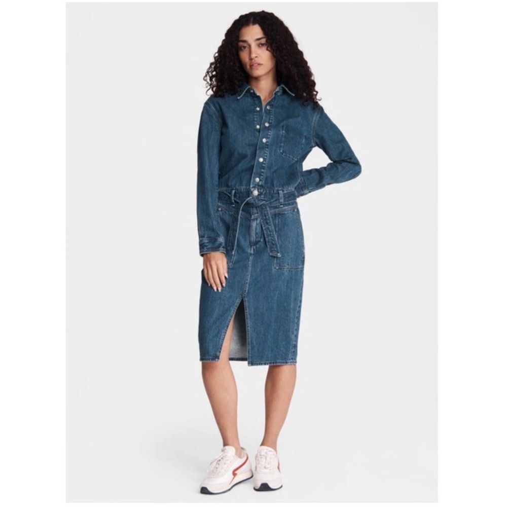 Rag & Bone Denim Shirtdress Blue Jeans Midi Dress, NWT, Size L - Picture 12 of 12
